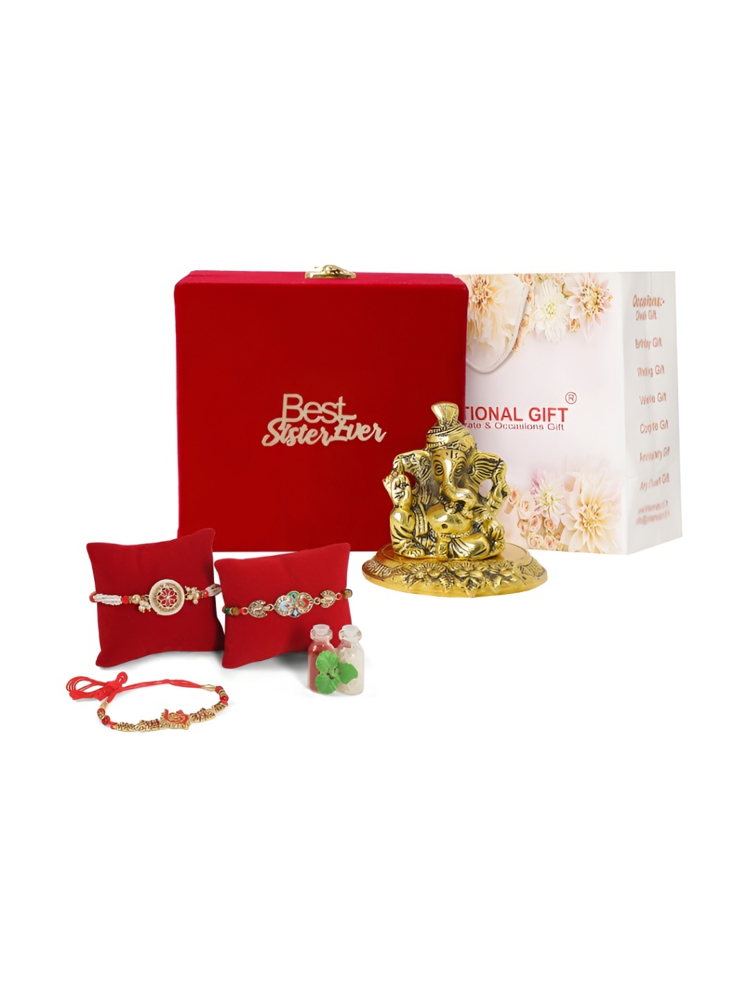 

INTERNATIONAL GIFT Gold-Toned & Red Rakhi Gift Set