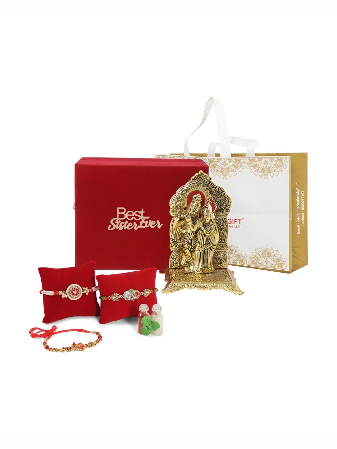 

INTERNATIONAL GIFT Gold-Toned & Red Rakhi Gift Set
