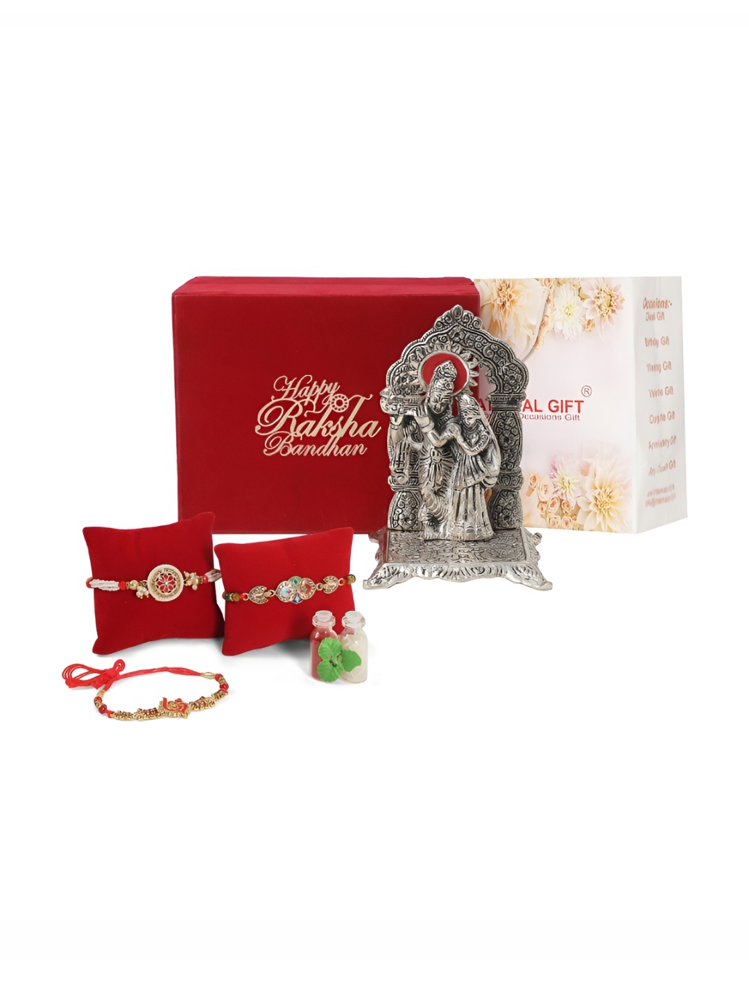 

INTERNATIONAL GIFT Silver-Toned & Red Rakhi Gift Set