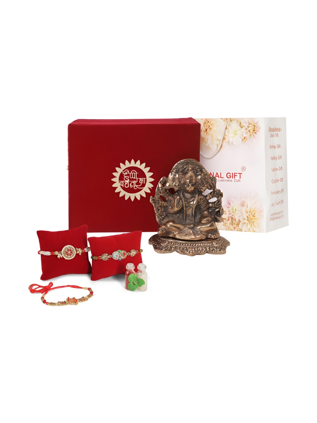 

INTERNATIONAL GIFT Copper-Toned & Red Rakhi Gift Set