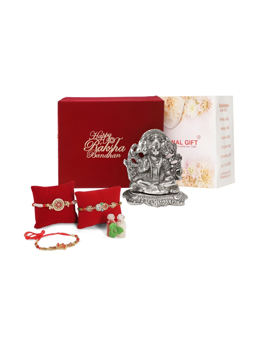 

INTERNATIONAL GIFT Silver-Toned & Red Rakhi Gift Set