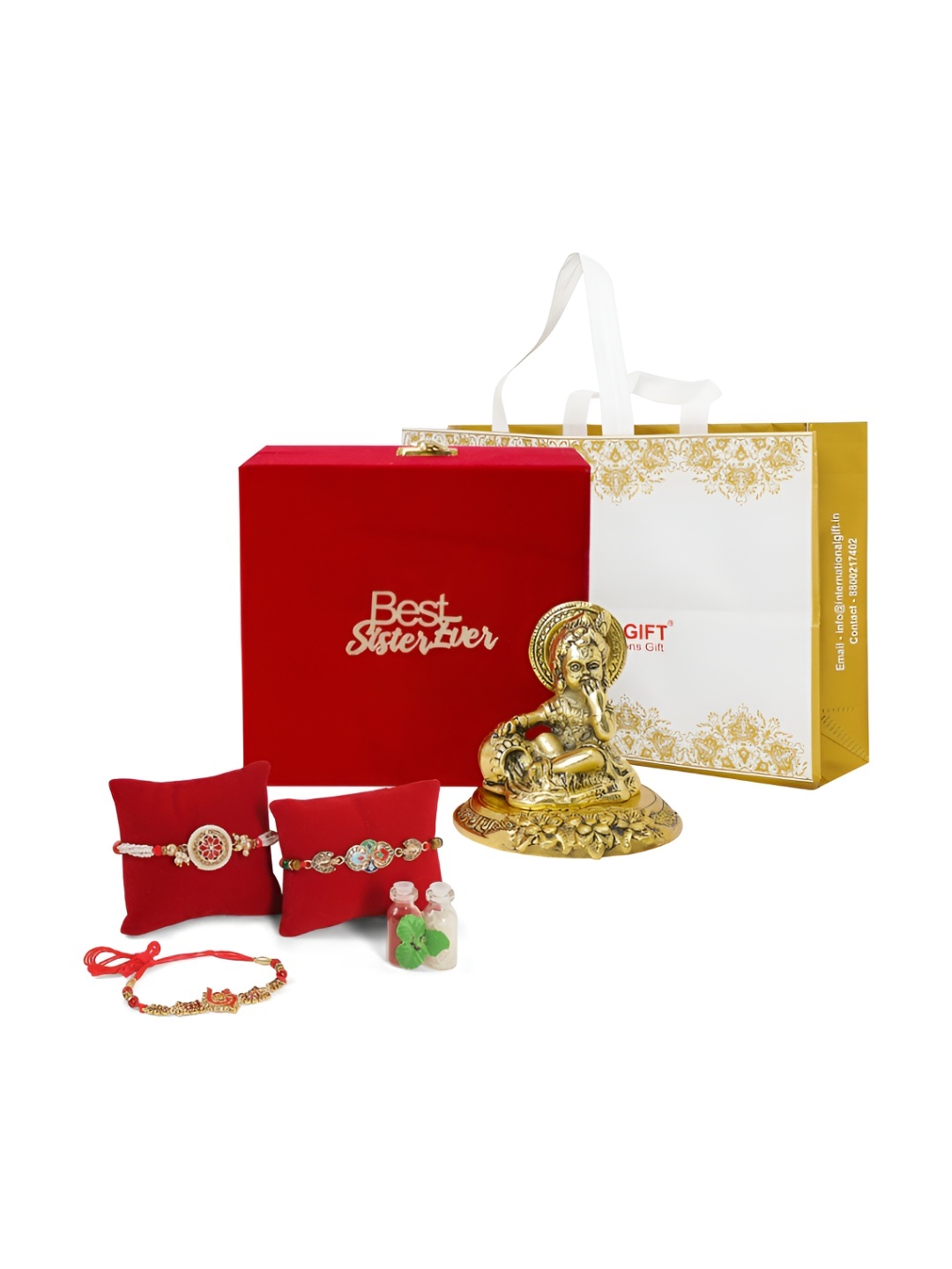 

INTERNATIONAL GIFT Gold-Toned & Red Rakhi Gift Set