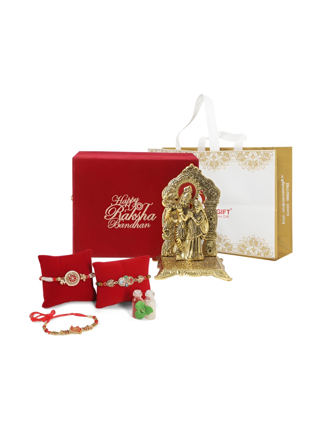 

INTERNATIONAL GIFT Gold-Toned & Red Rakhi Gift Set
