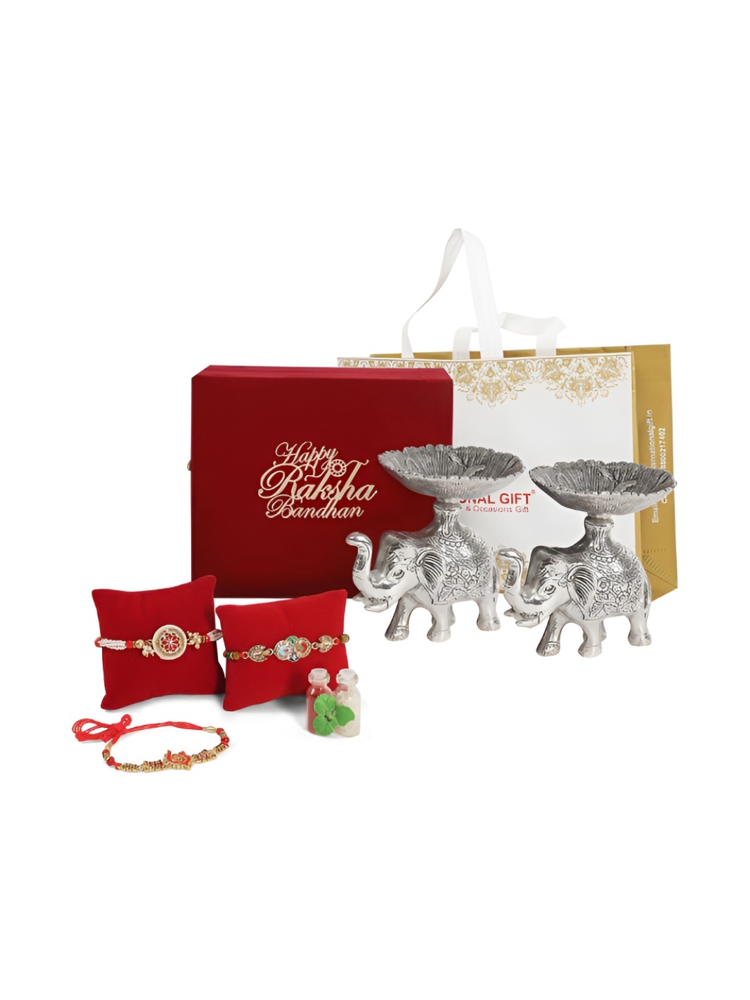 

INTERNATIONAL GIFT Silver-Toned & Red Rakhi Gift Set