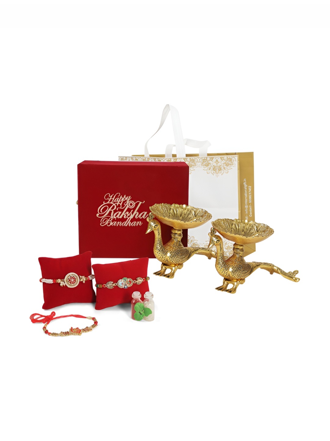 

INTERNATIONAL GIFT Gold-Toned & Red Rakhi Gift Set
