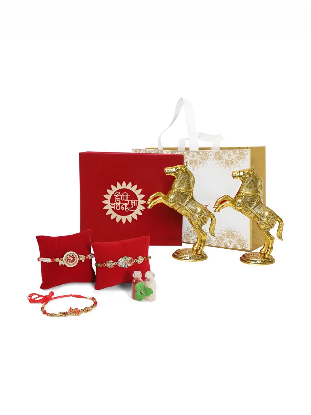 

INTERNATIONAL GIFT Gold-Toned & Red Rakhi Gift Set