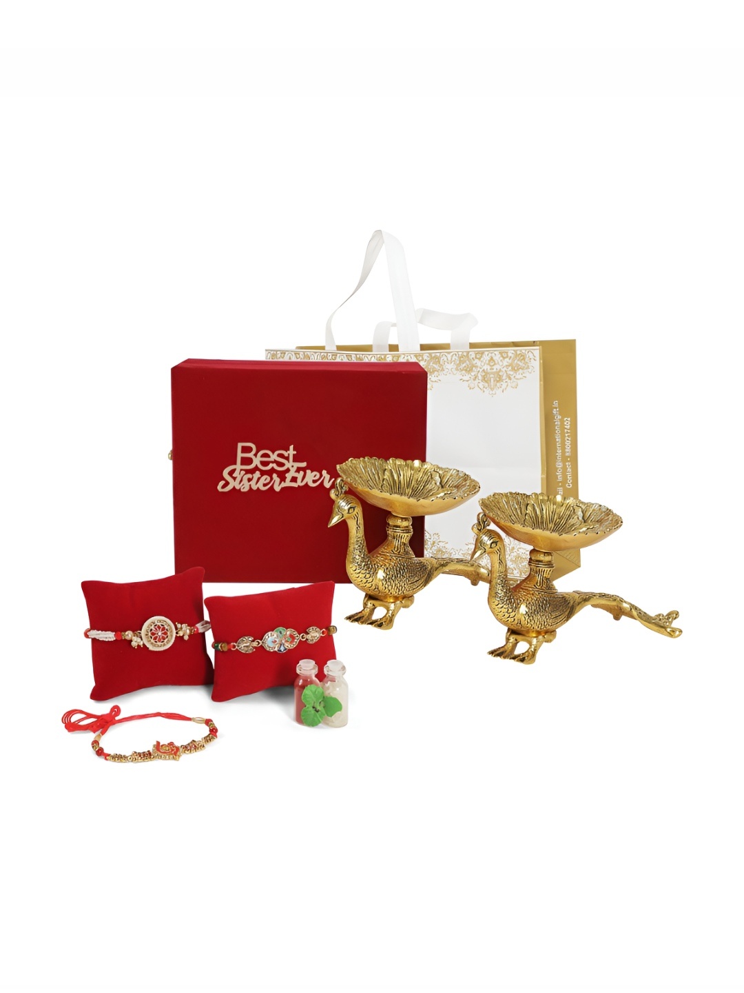 

INTERNATIONAL GIFT Gold-Toned & Red Rakhi Gift Set