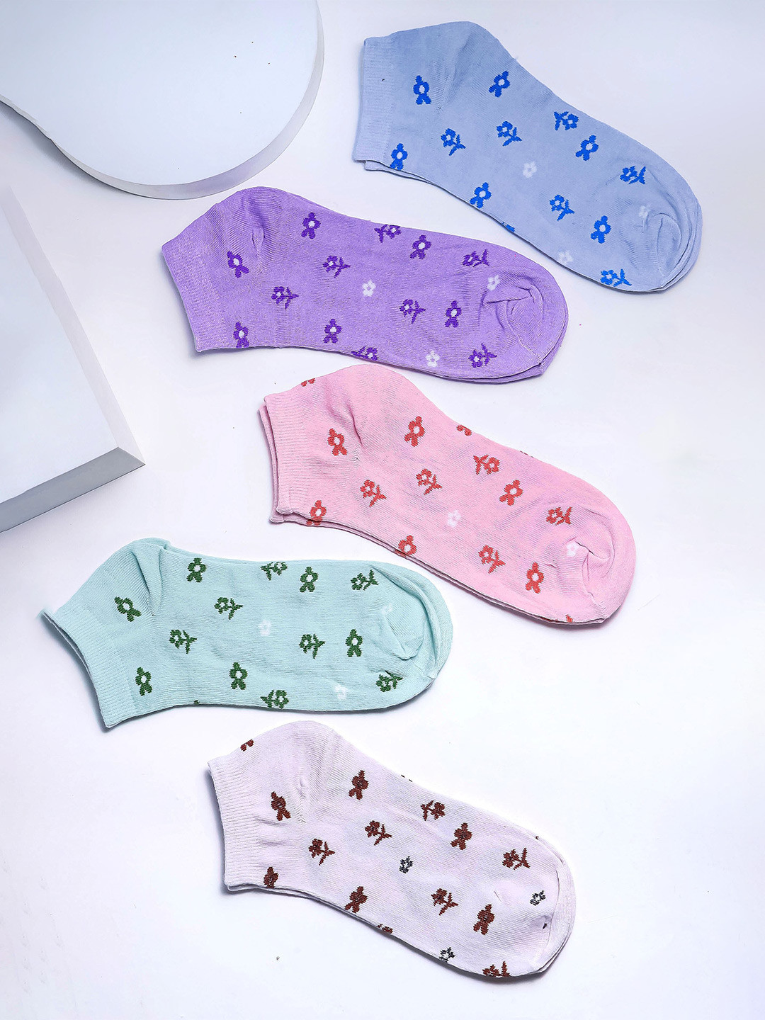 

Brauch Women Pack Of 5 Printed Cotton Ankle Length Socks, Purple