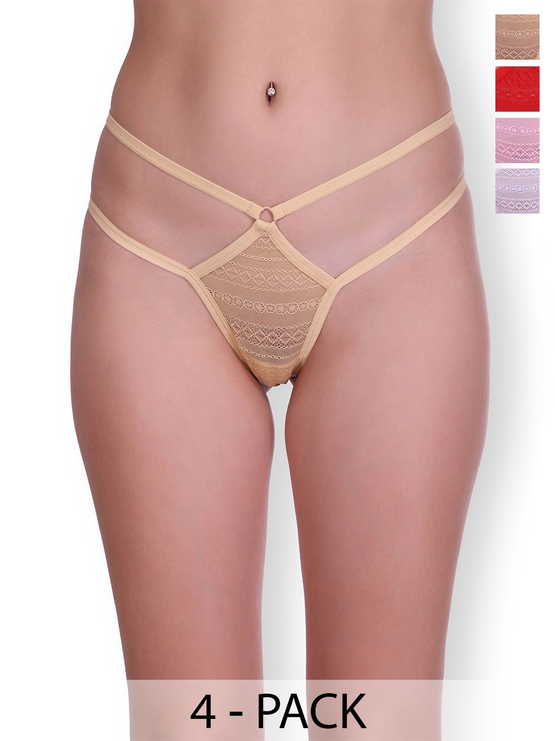 

SELFCARE Women Pack Of 4 Seamless Thong Briefs, Red