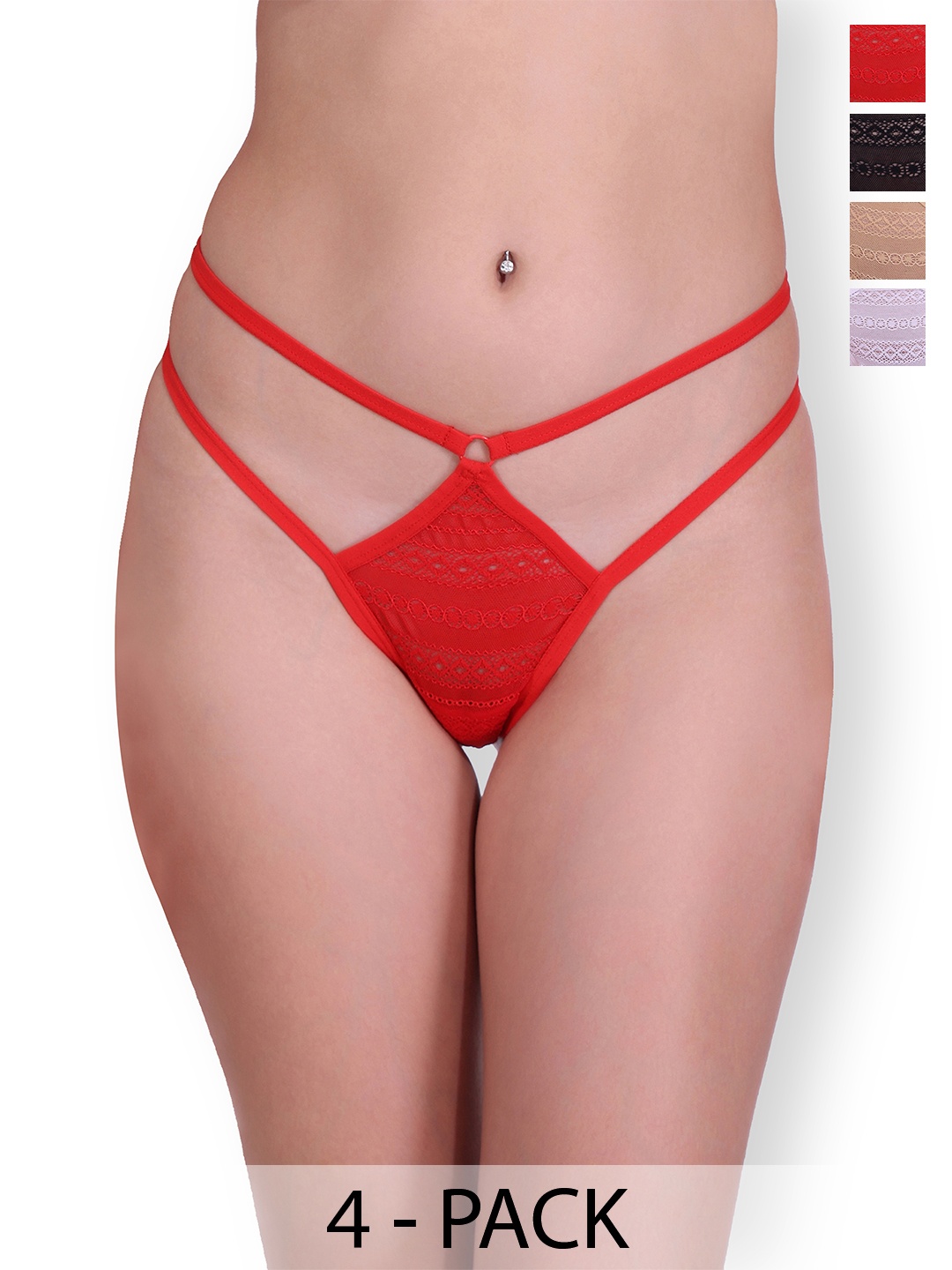 

SELFCARE Pack Of 4 Seamless Thong Briefs, Red