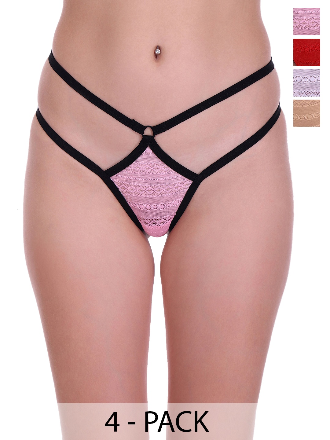 

SELFCARE Pack Of 4 Self-Design Thongs Briefs SN2660, Red