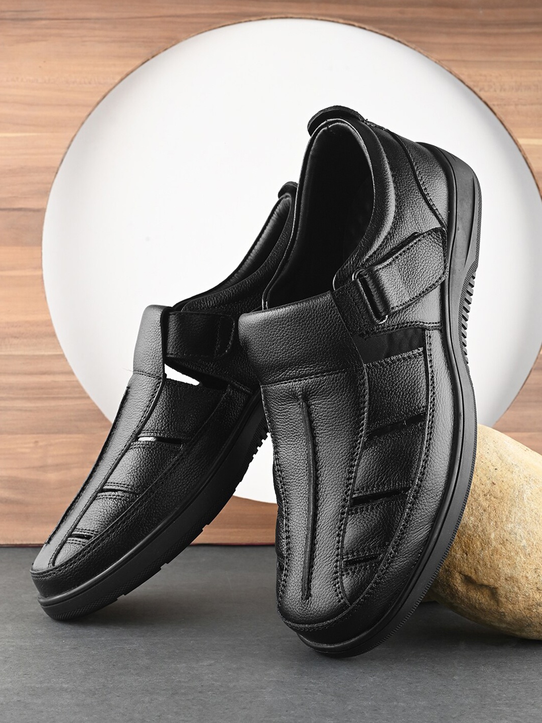 

pelle albero Men Leather Comfort Sandals, Black