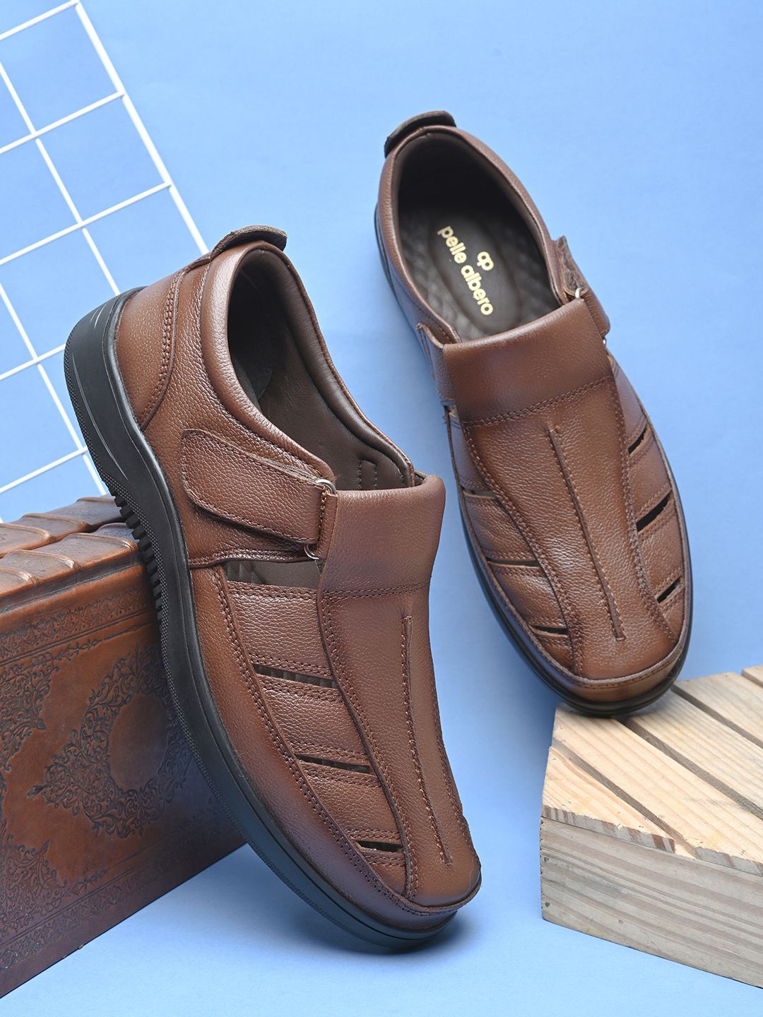 

pelle albero Men Leather Shoe-Style Sandals, Tan