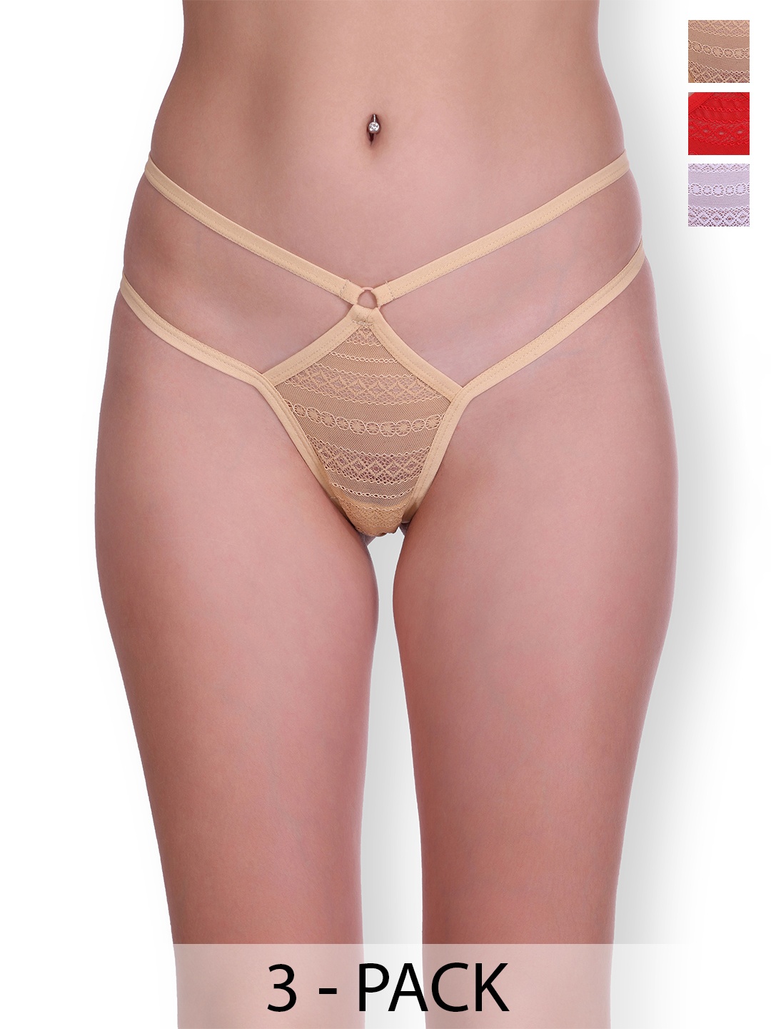 

SELFCARE Women Pack Of 3 Thong Briefs, Red