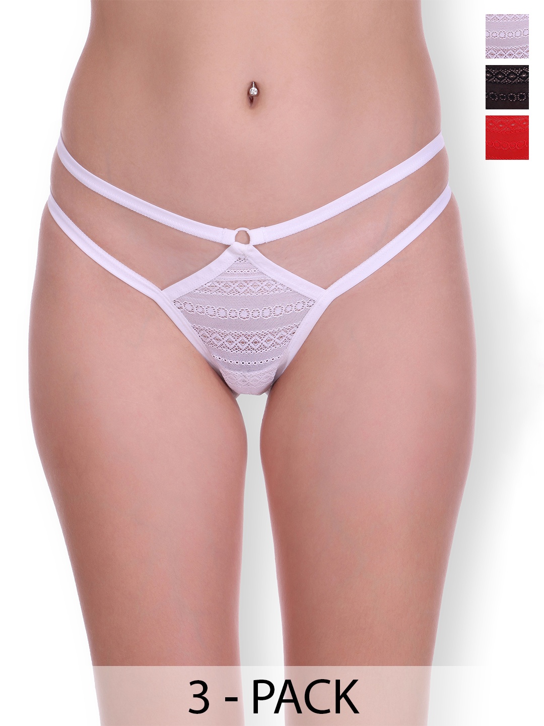 

SELFCARE Women Pack Of 3 Self-Design Thong Briefs, Red
