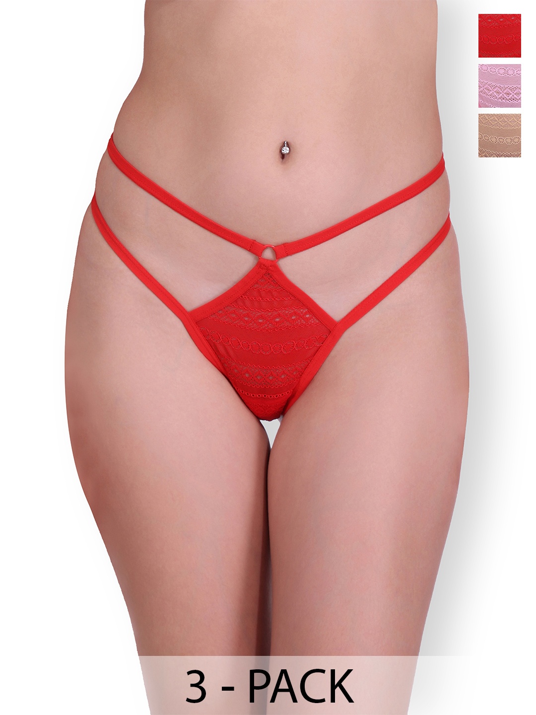 

SELFCARE Women Pack Of 3 Seamless Thongs Briefs, Red
