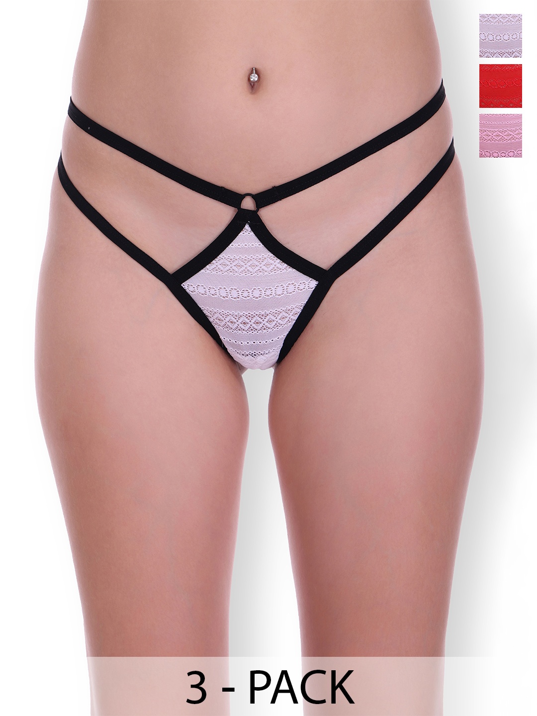 

SELFCARE Women Pack Of 3 Self-Designed Seamless Thongs Briefs, White