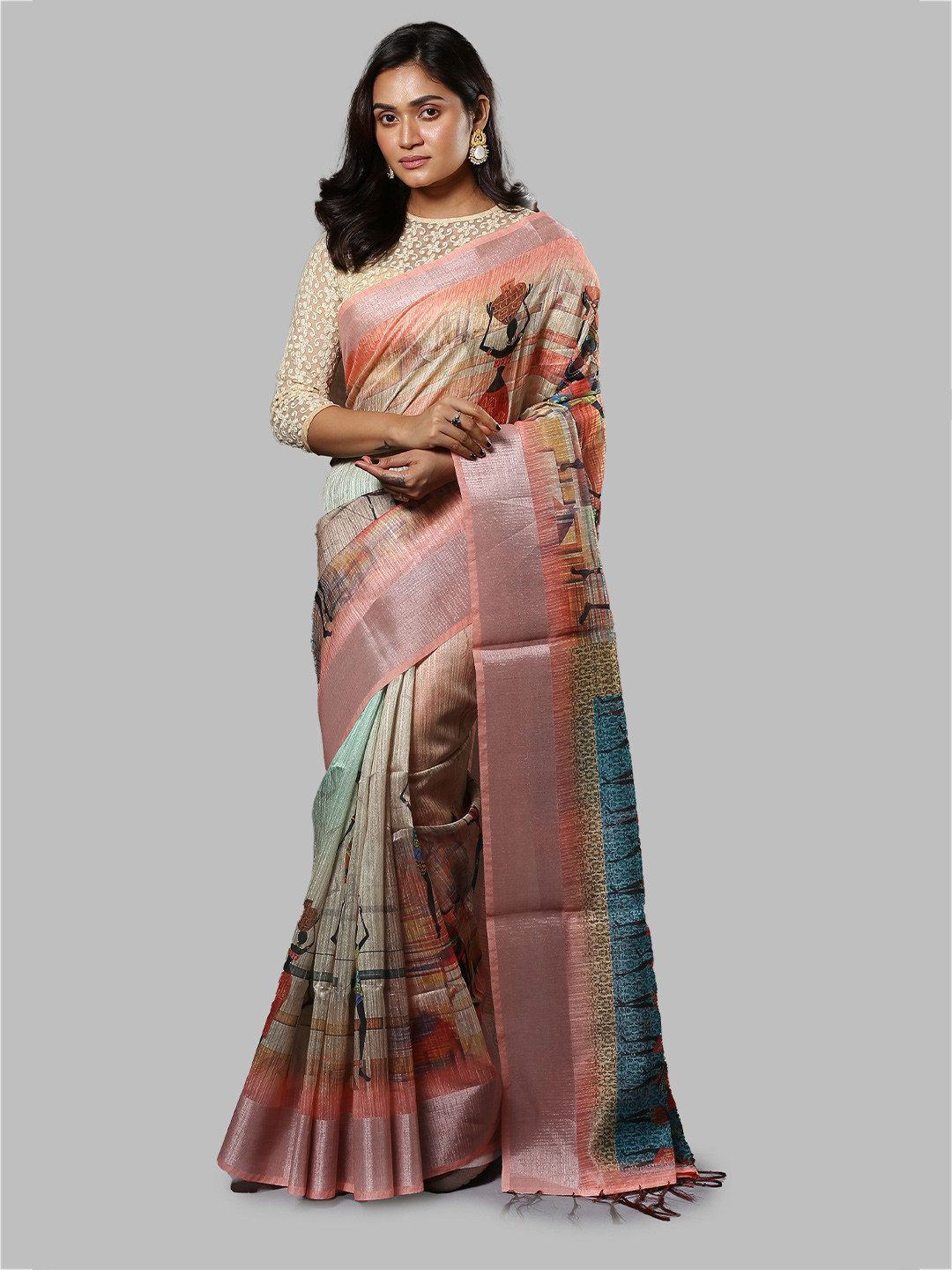 

Urbane Essence Ethnic Motifs Zari Pure Silk Saree, Peach