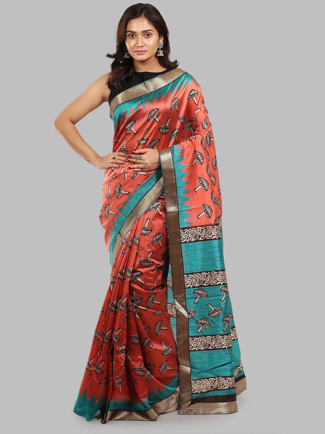 

Urbane Essence Zari Pure Silk Saree, Rust