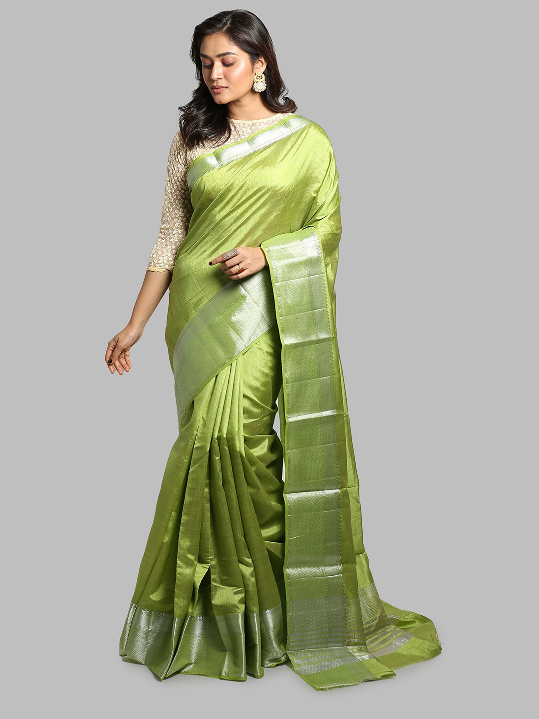 

Urbane Essence Zari Pure Silk Saree, Green