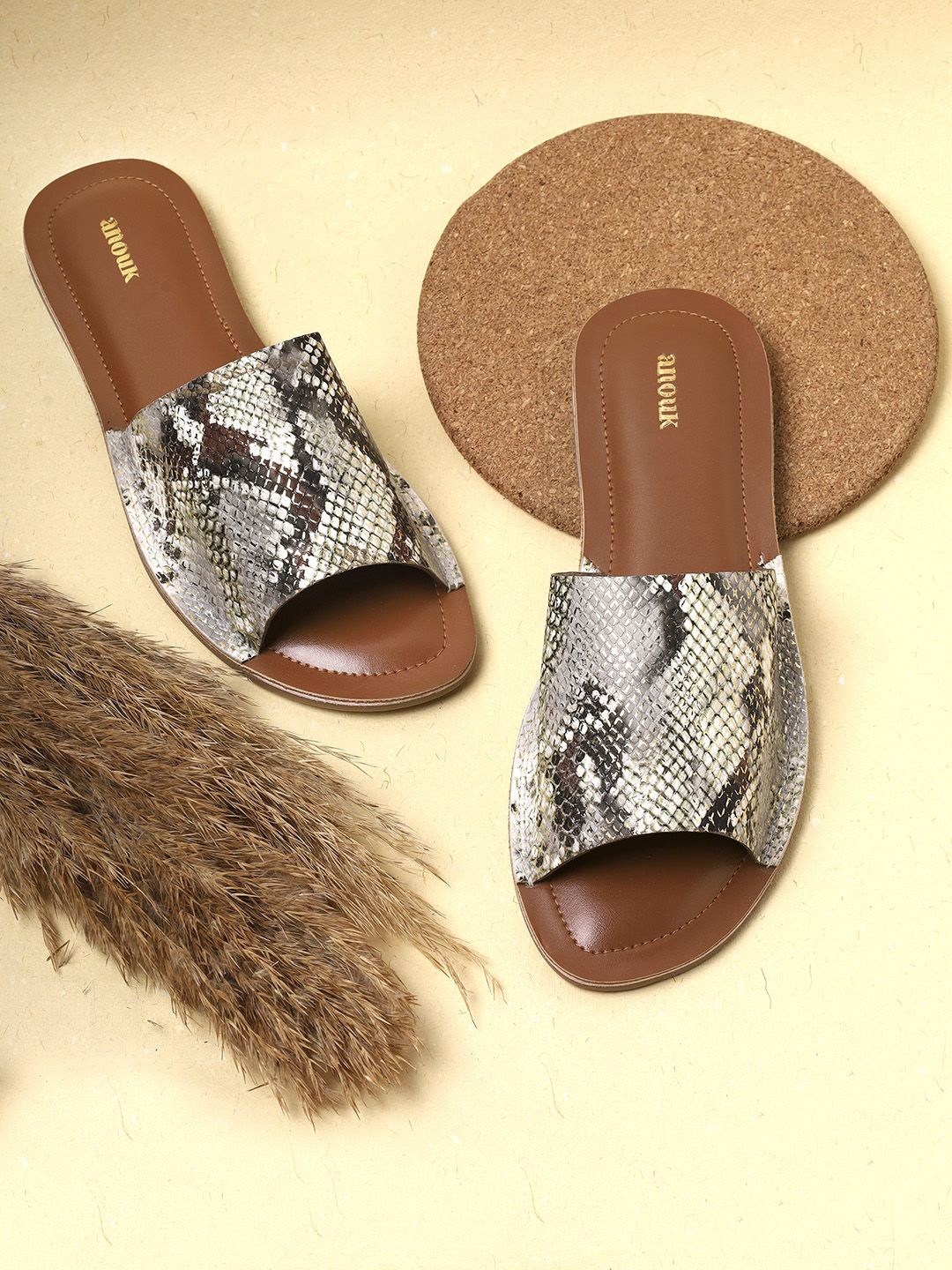 

Anouk Women Printed Open Toe Flats, Gold