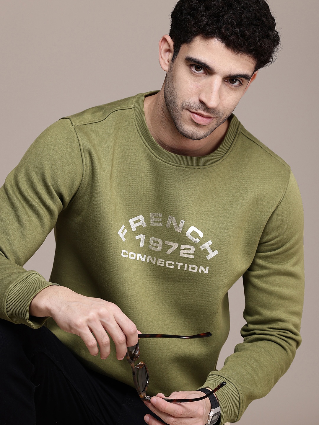 

French Connection Brand Logo Printed Sweatshirt, Olive