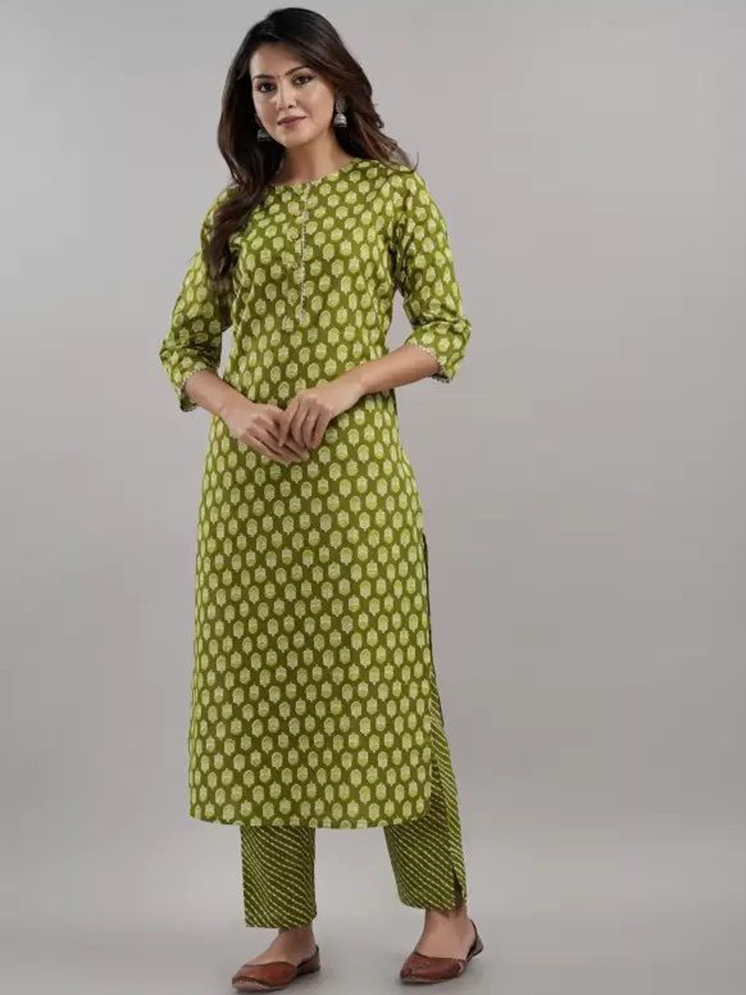 

POSHART FASHION AS UNIQUE AS YOU ARE Printed Pure Cotton Kurta With Trousers & Dupatta, Green