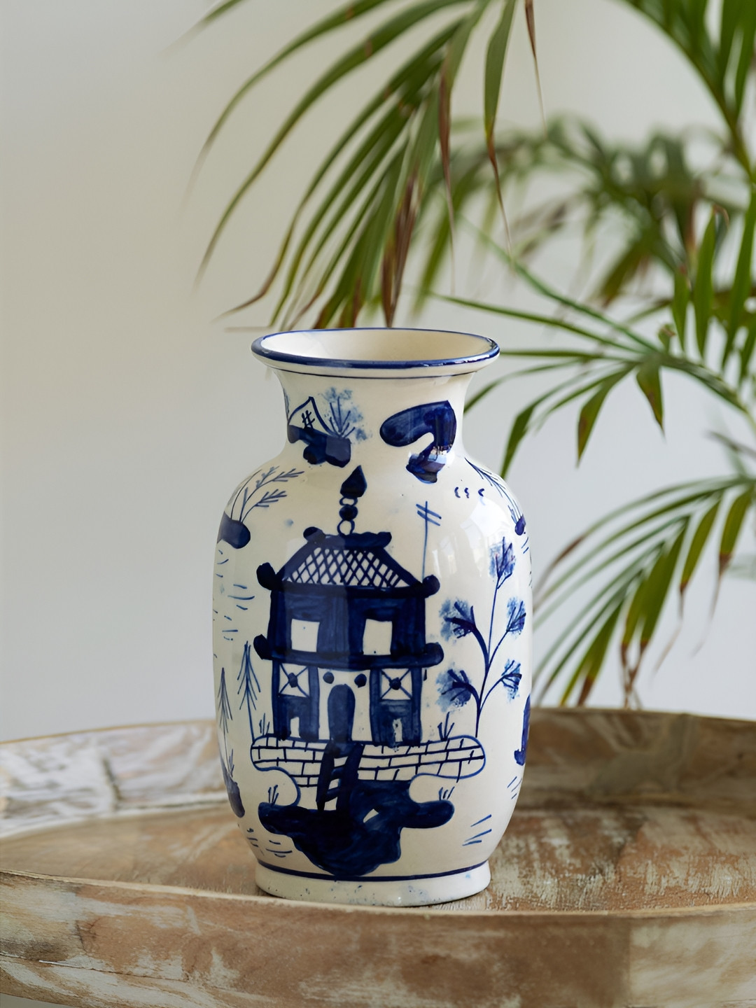 

ExclusiveLane Japanese Hut White & Blue Printed Ceramic Vase