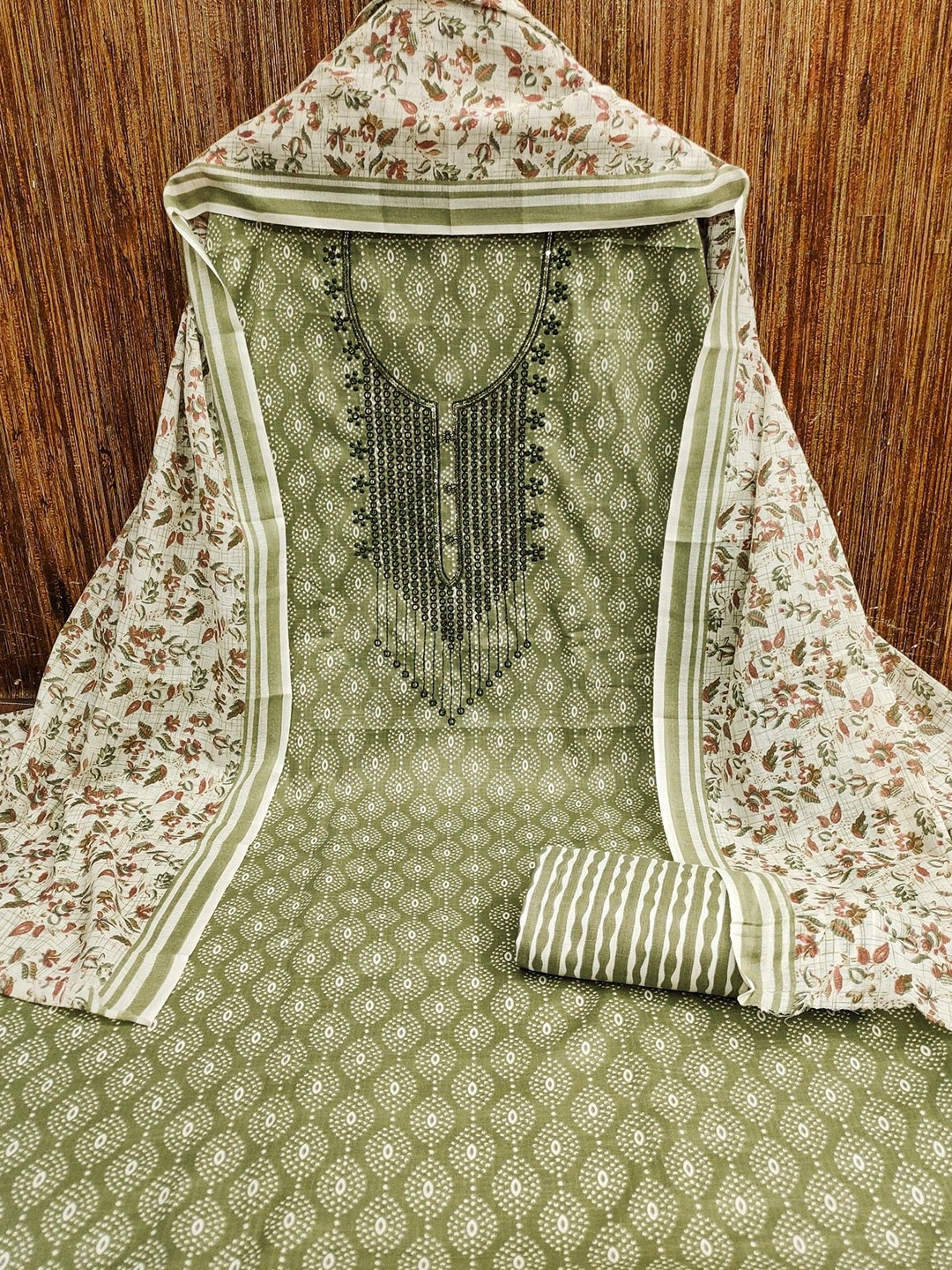 

LeeliPeeri Designer Ethnic Motifs Embroidered Unstitched Dress Material, Green
