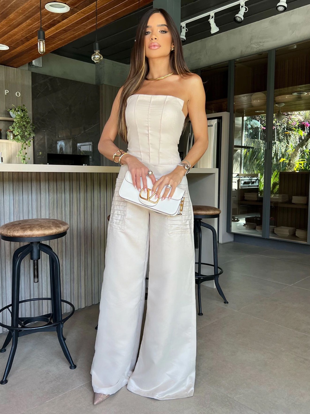 

LULU & SKY Strapless Culotte Jumpsuit, White