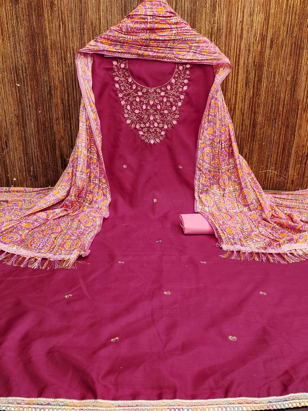 

LeeliPeeri Designer Floral Embroidered Unstitched Dress Material, Pink