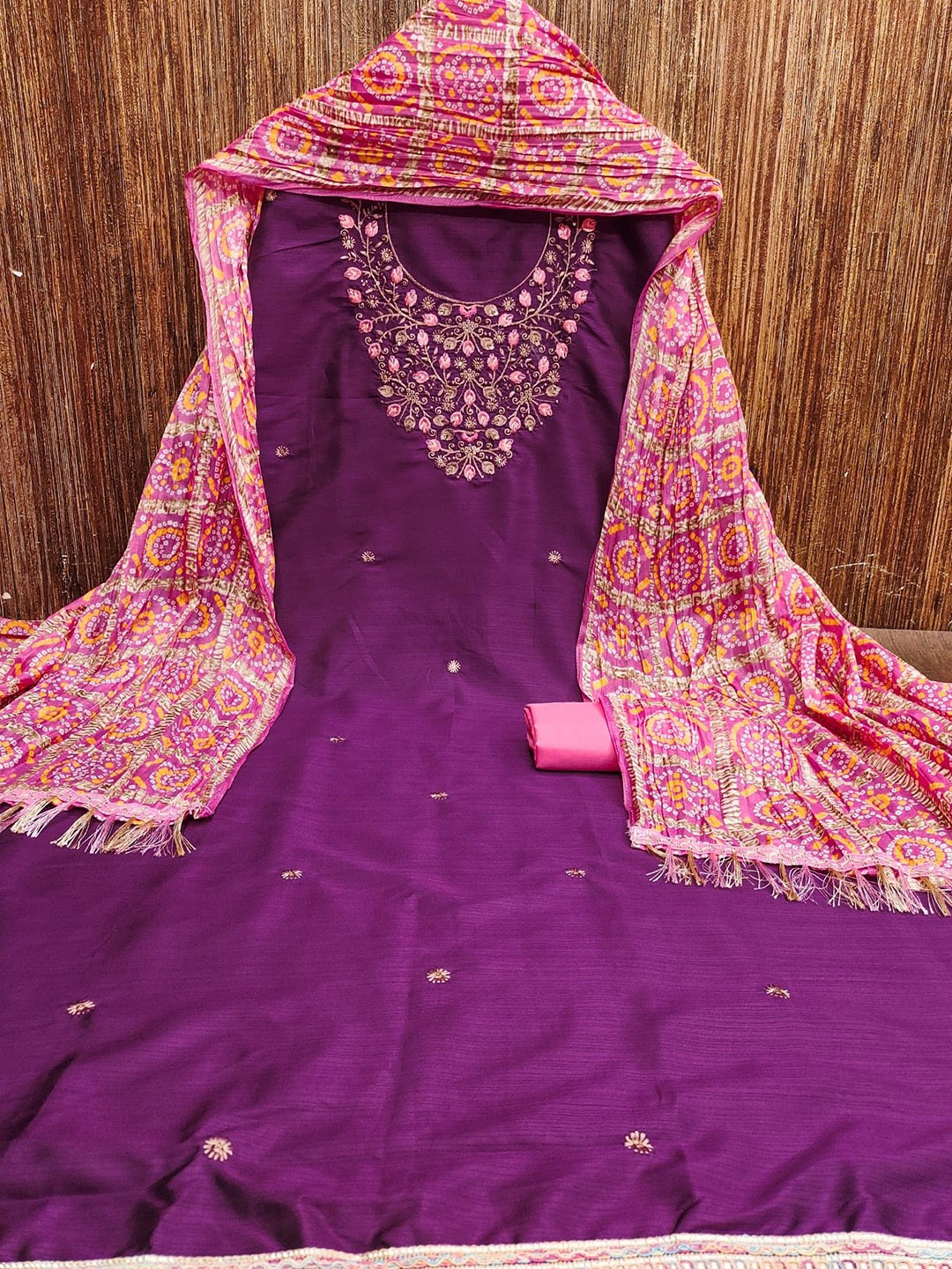 

LeeliPeeri Designer Floral Embroidered Unstitched Dress Material, Purple