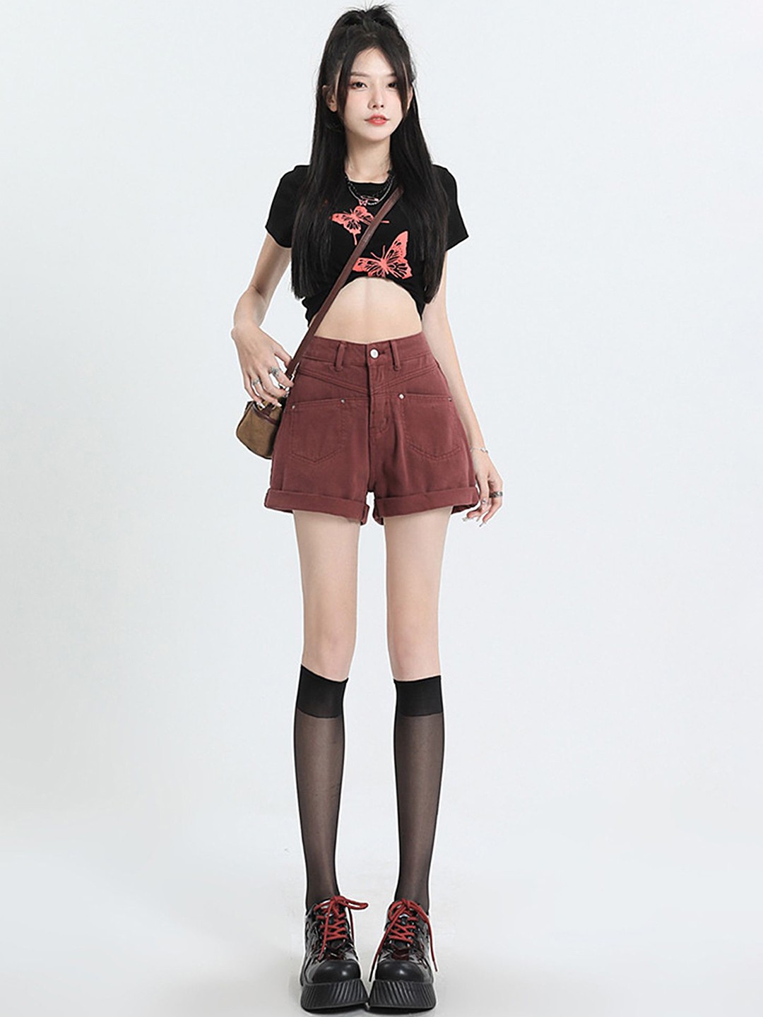 

LULU & SKY Women High-Rise Denim Shorts, Red