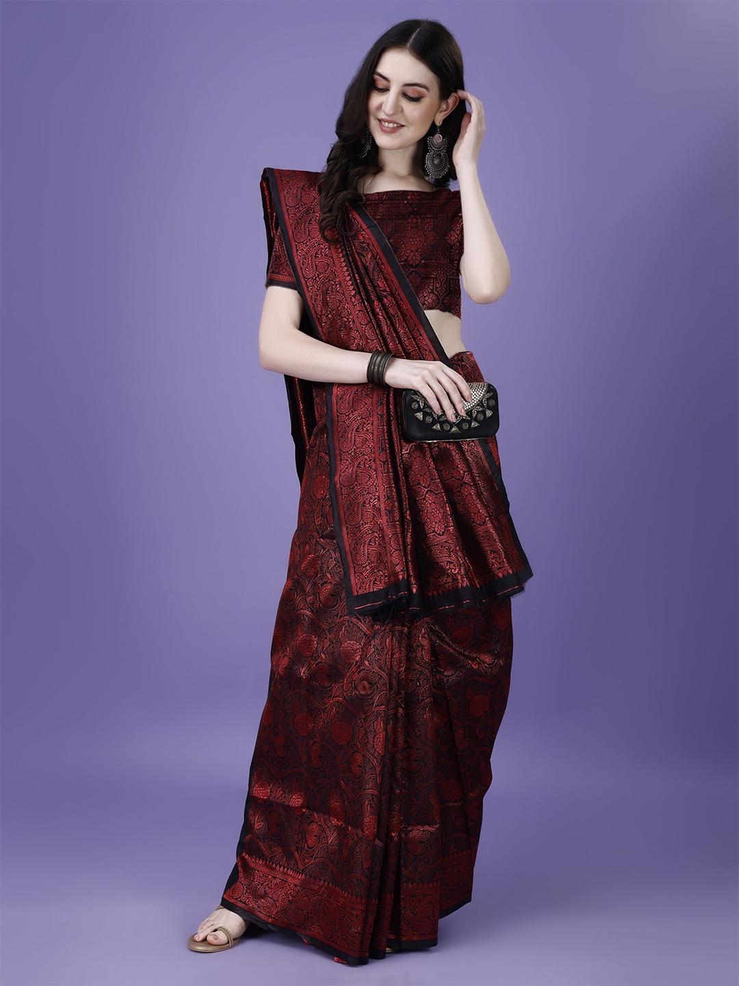 

KAZIA Woven Design Zari Banarasi Saree, Maroon