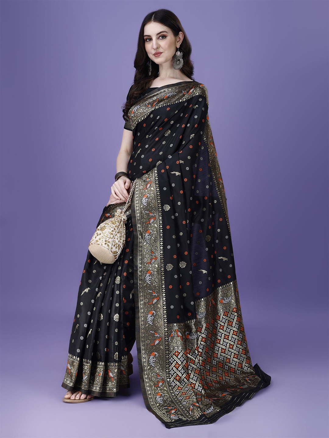 

KAZIA Woven Design Zari Paithani Saree, Black