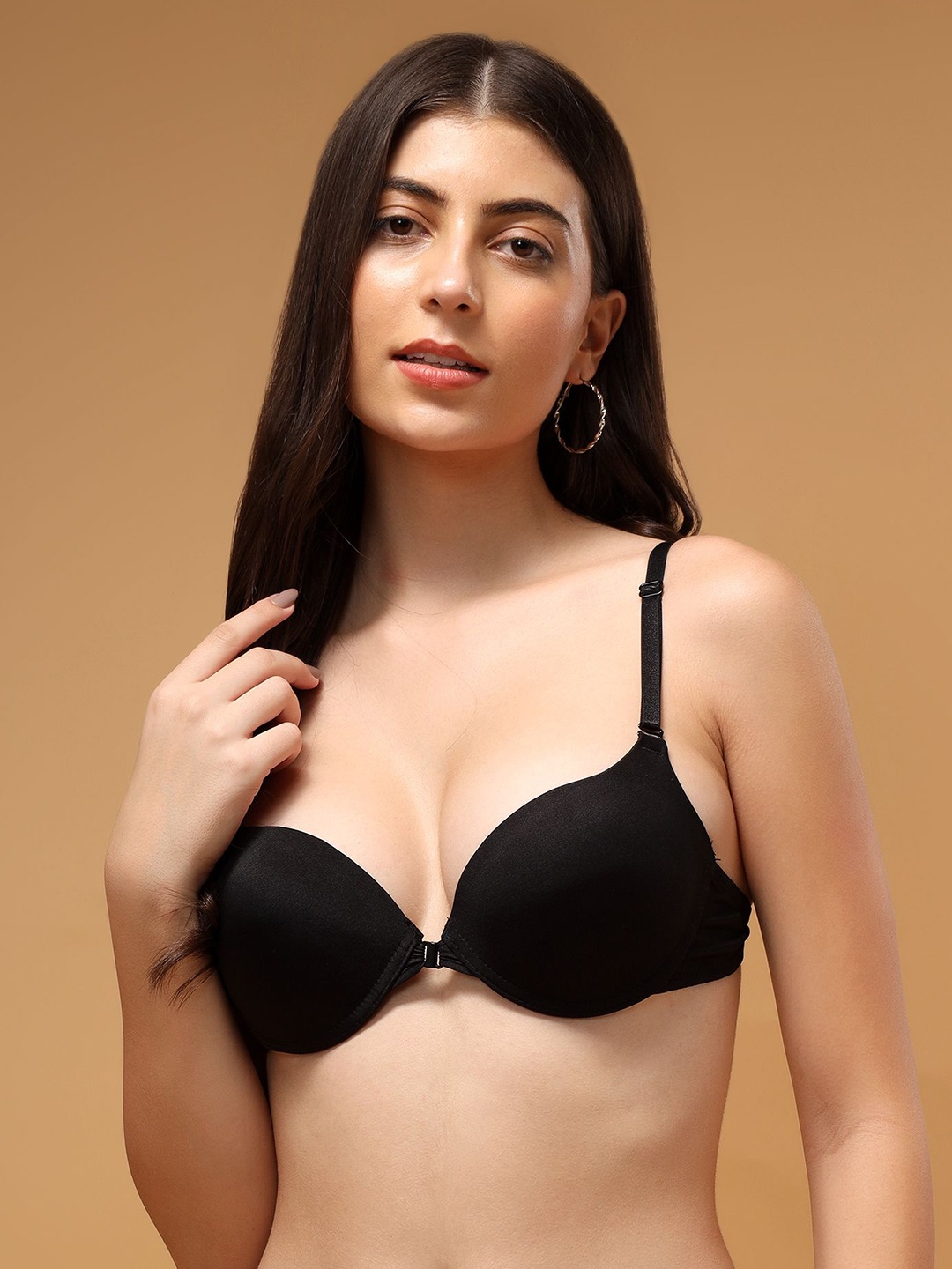 

BRACHY Medium Coverage Underwired Lightly Padded Plunge All Day Comfort Bra, Black