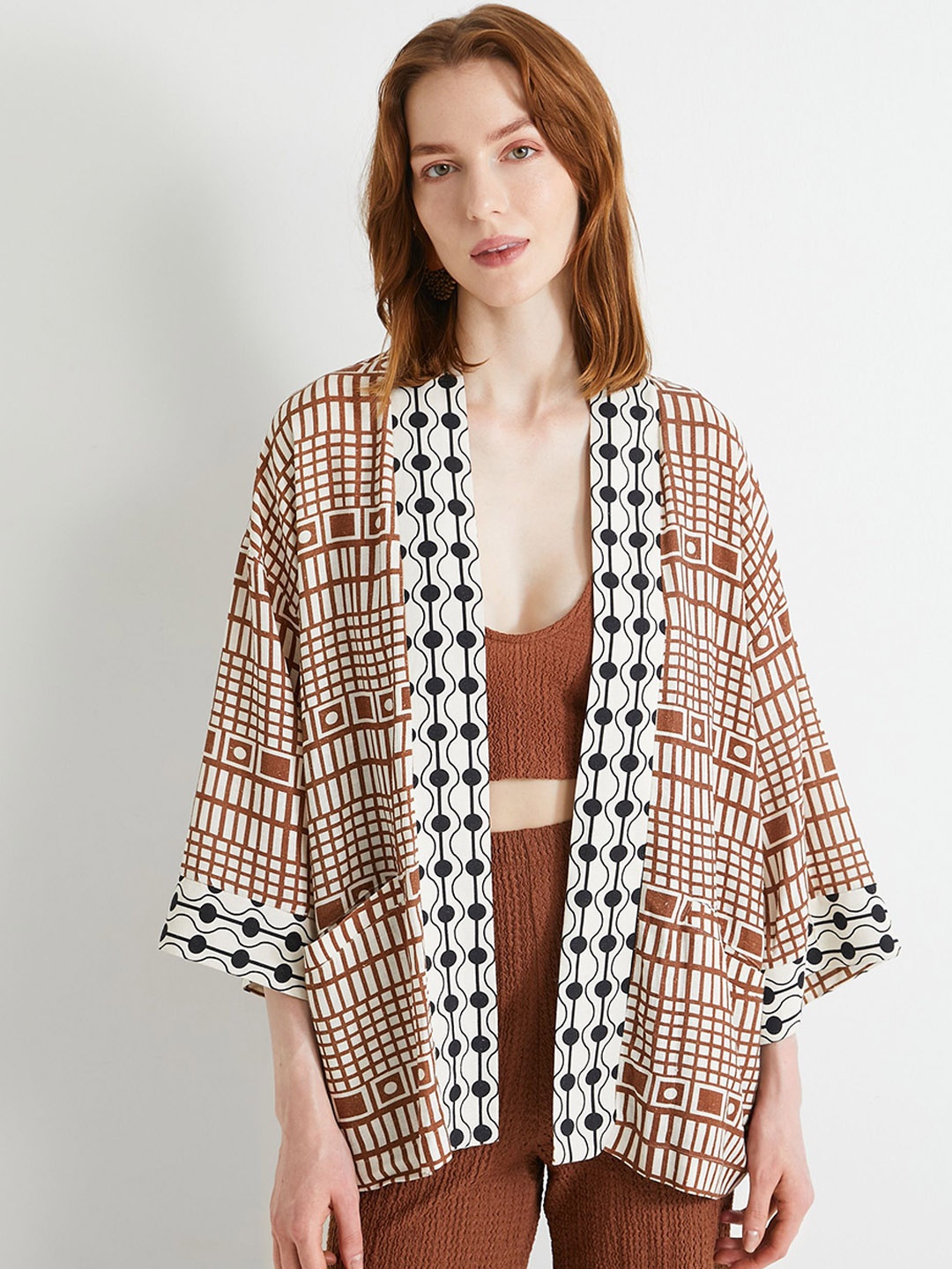 

Koton Printed Long Sleeves Robe, Brown