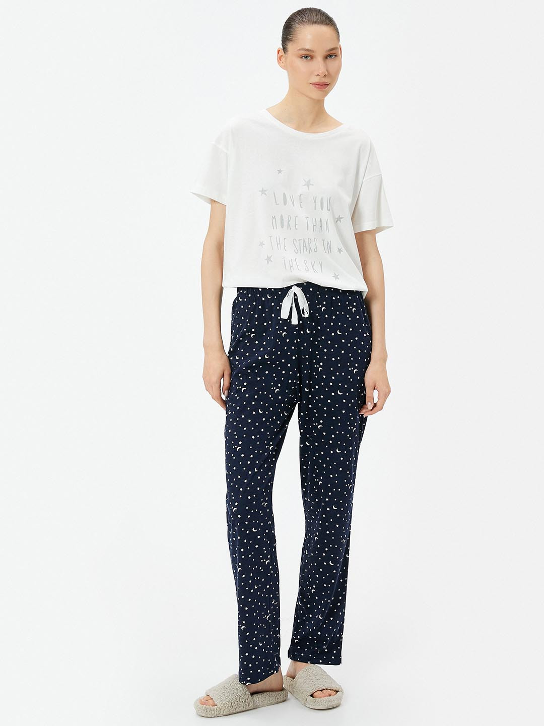 

Koton Typography Printed Pure Cotton Night suit, Blue
