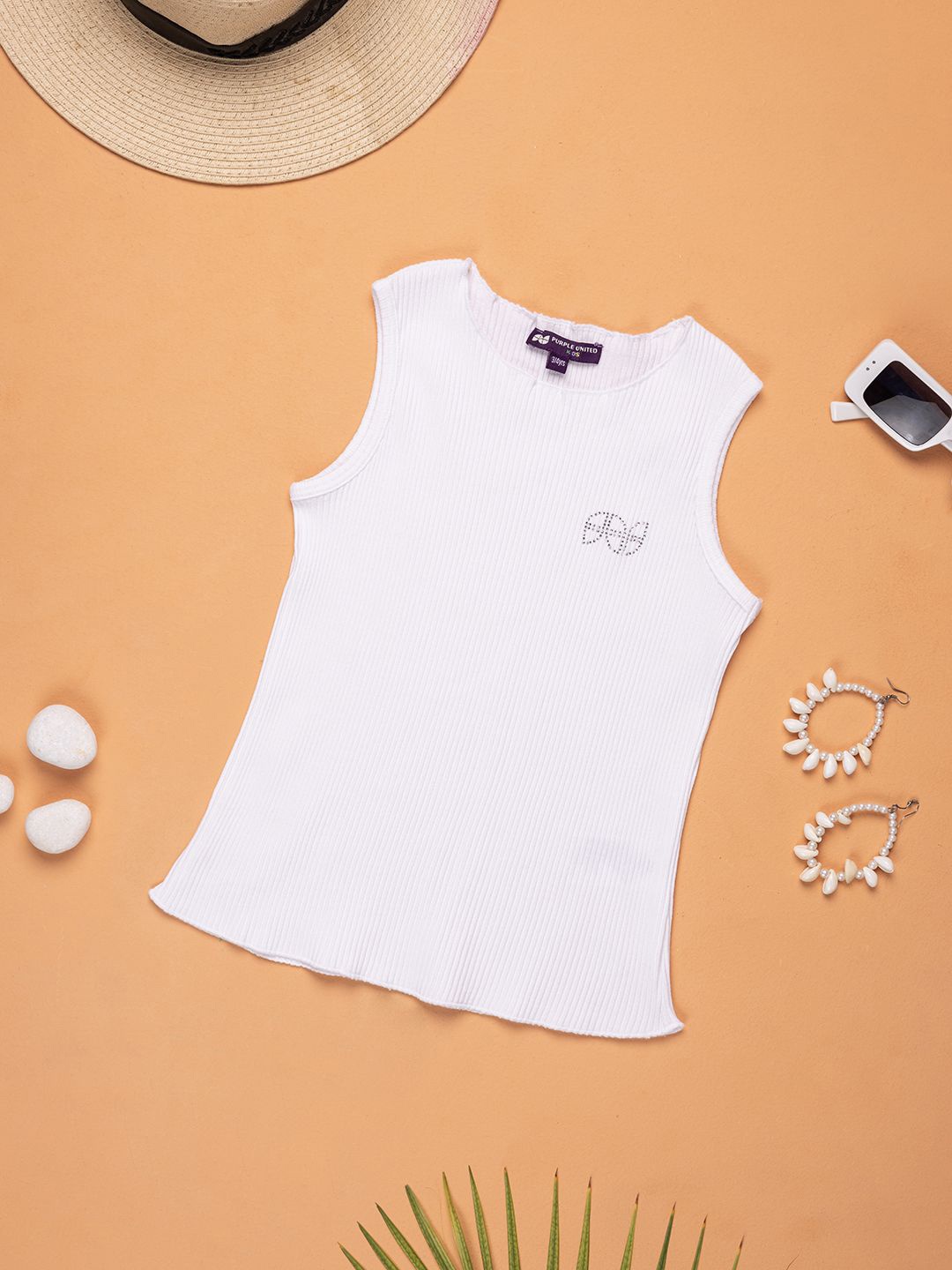 

Purple United Kids Girls Ribbed Cotton Top, White