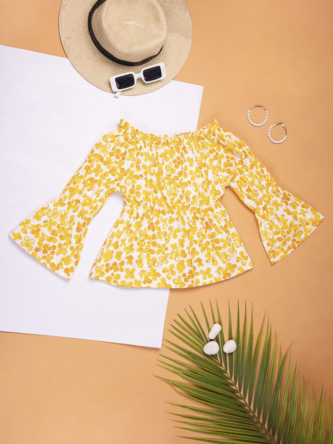 

Purple United Kids Girls Floral Print Bell Sleeve Cotton Styled Top, Yellow