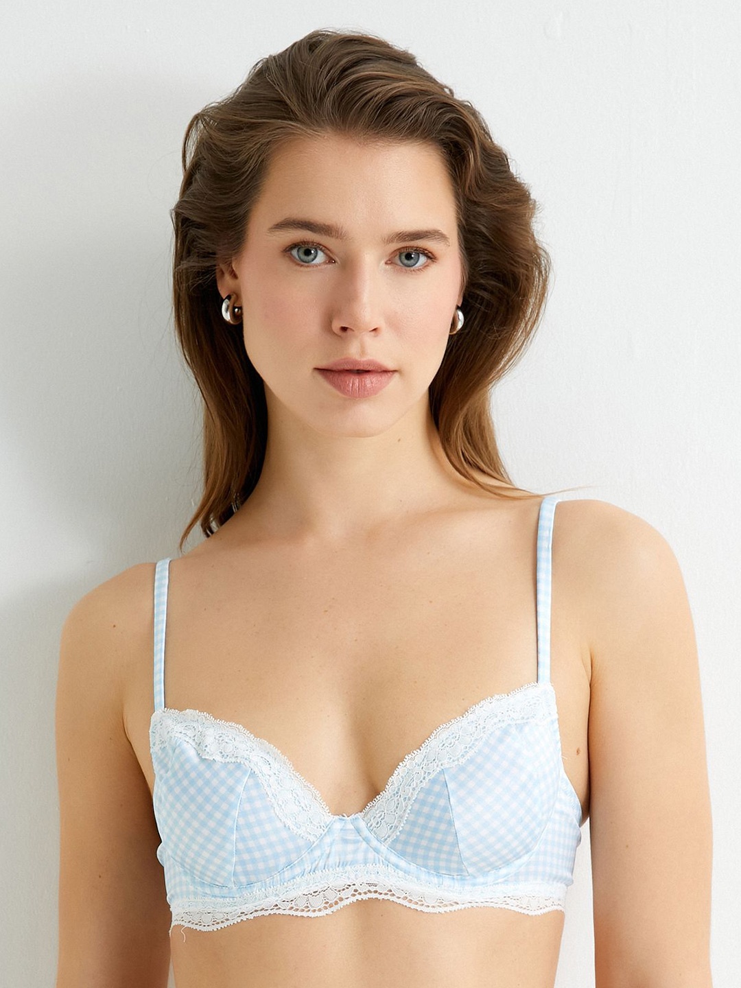 

Koton Checked Medium Coverage Non Padded Everyday Bra All Day Comfort, Blue