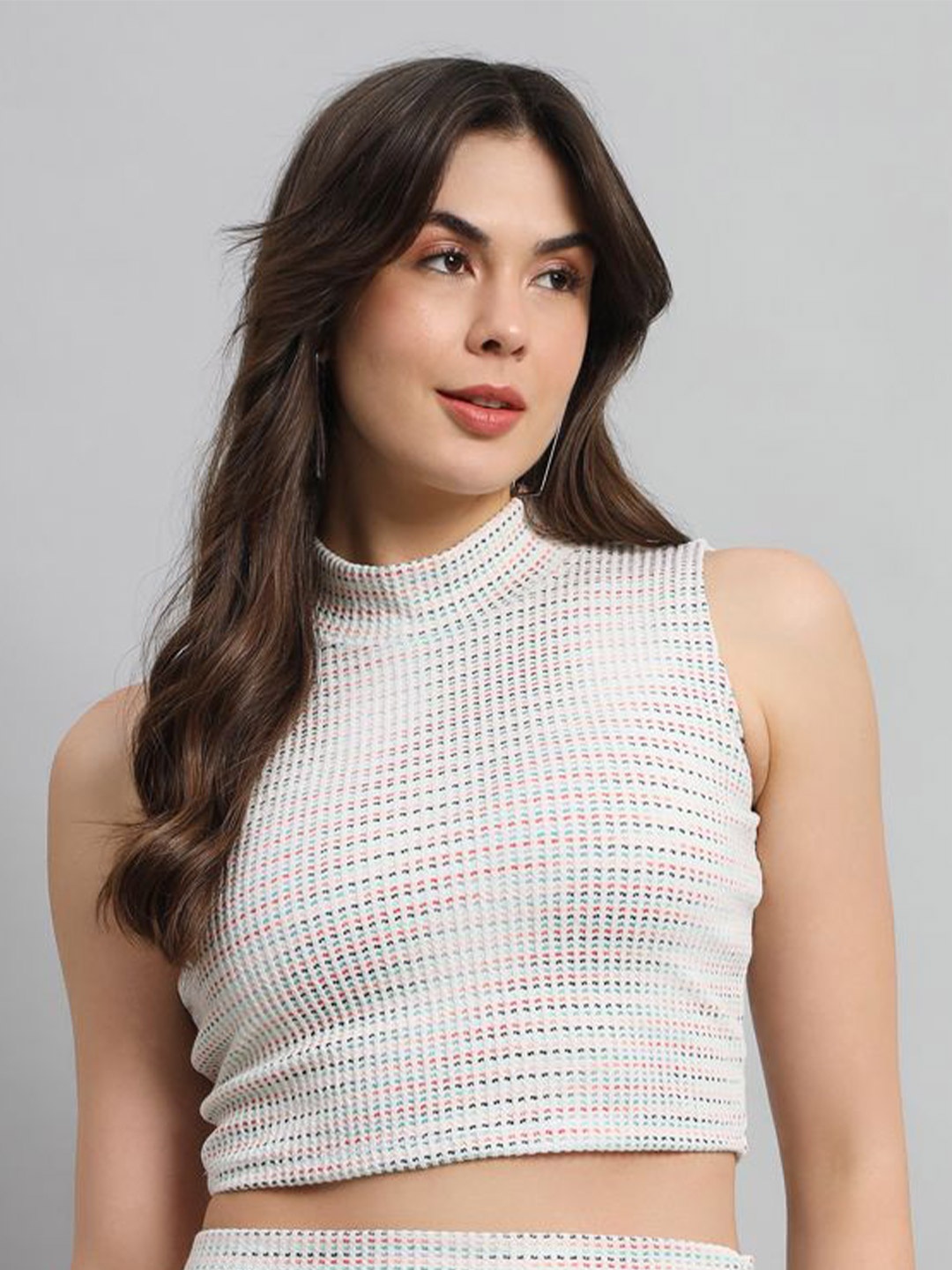 

SCORPIUS Women Checked Crop Top, White