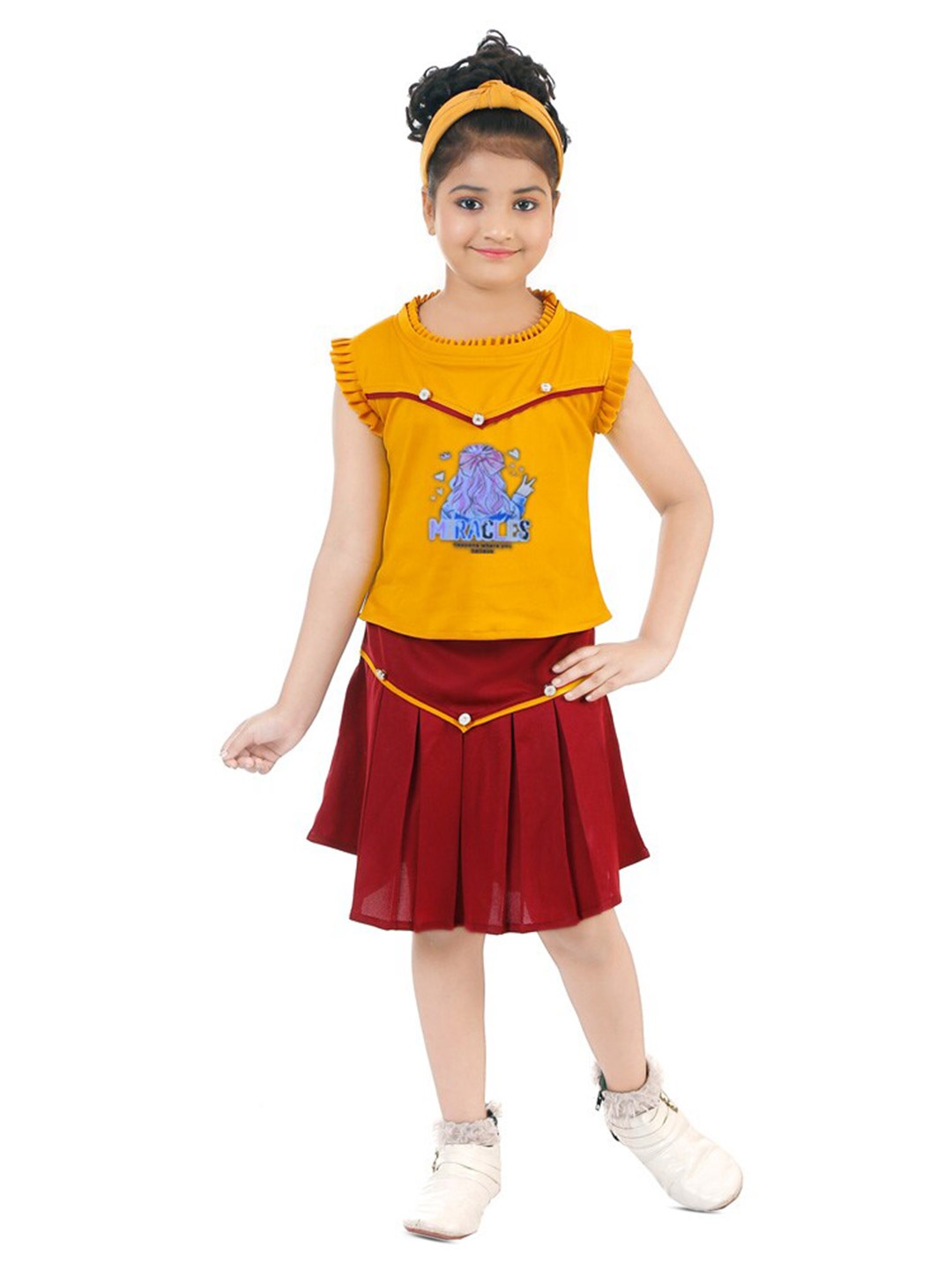 

BAESD Girls Printed Top With Skirt, Yellow