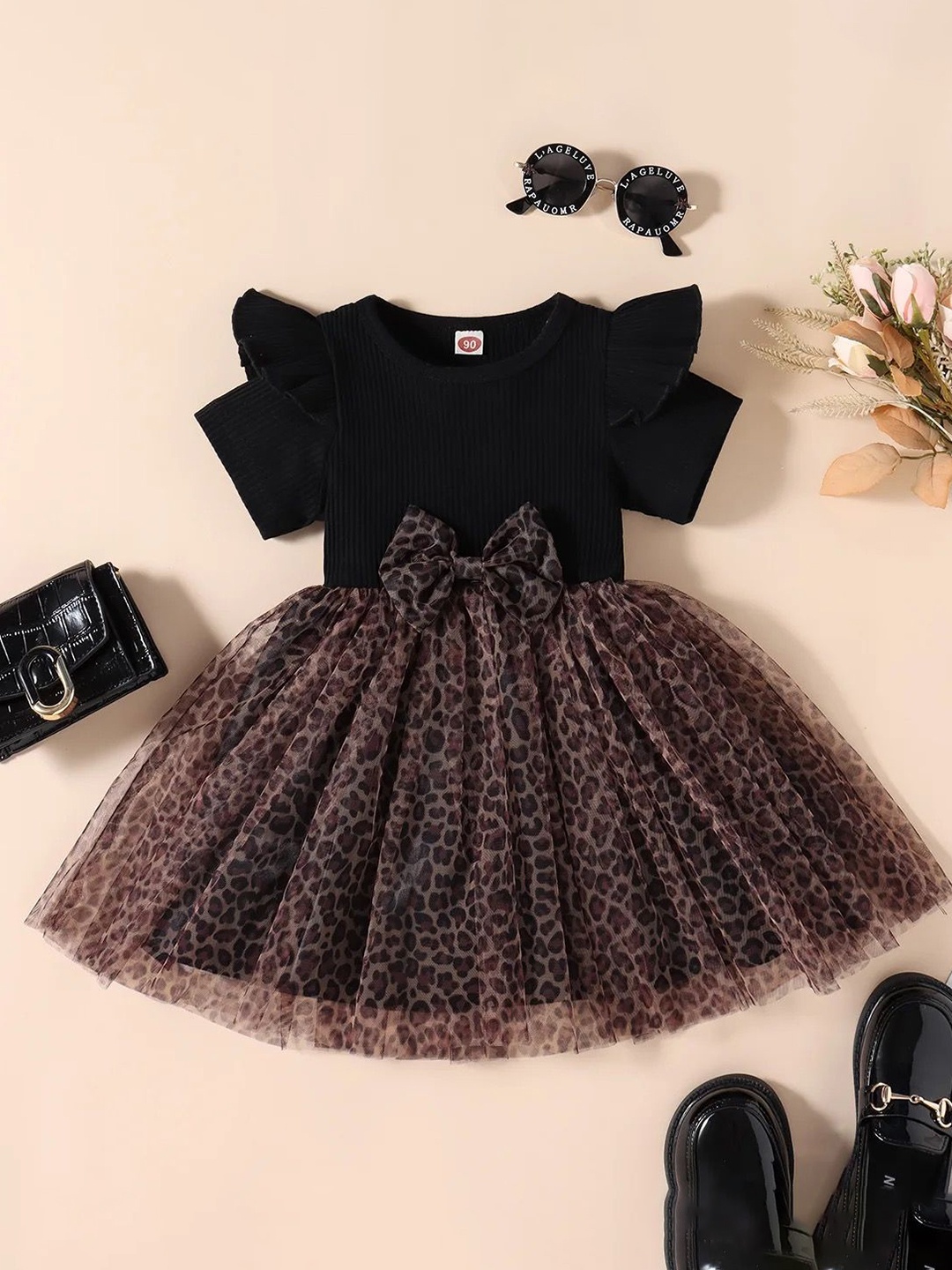 

TrendyKid Floral Print Fit & Flare Dress, Black