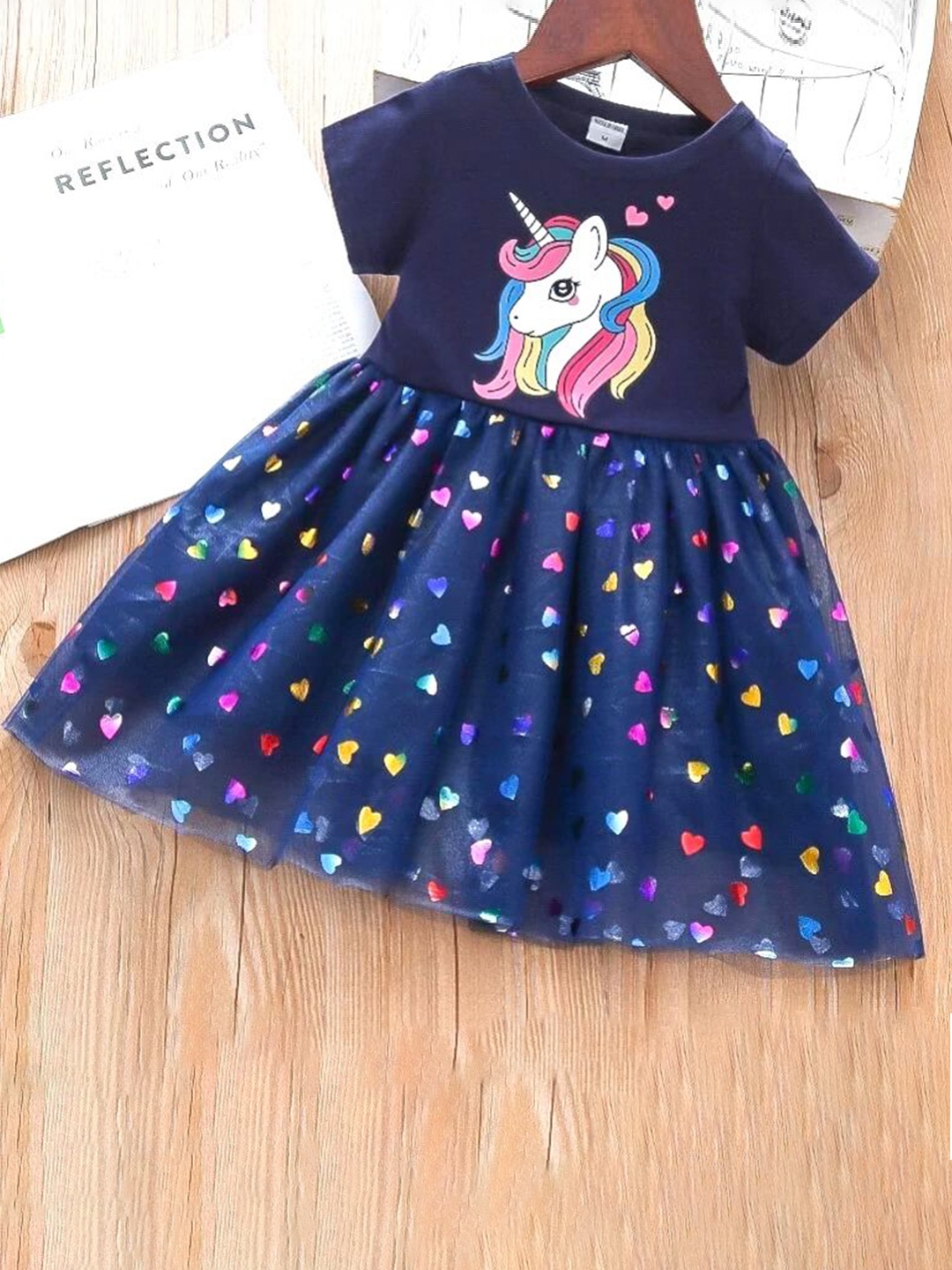 

TrendyKid Round Neck Printed Fit & Flare Dress, Blue