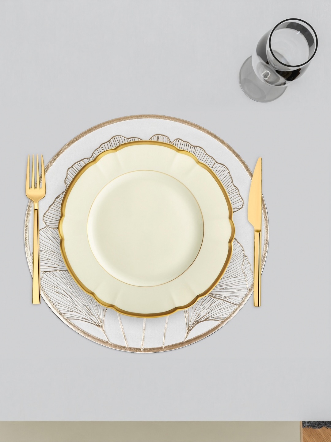 

Kuber Industries 6 Pieces Cream-Colored Printed Leather Table Placemats