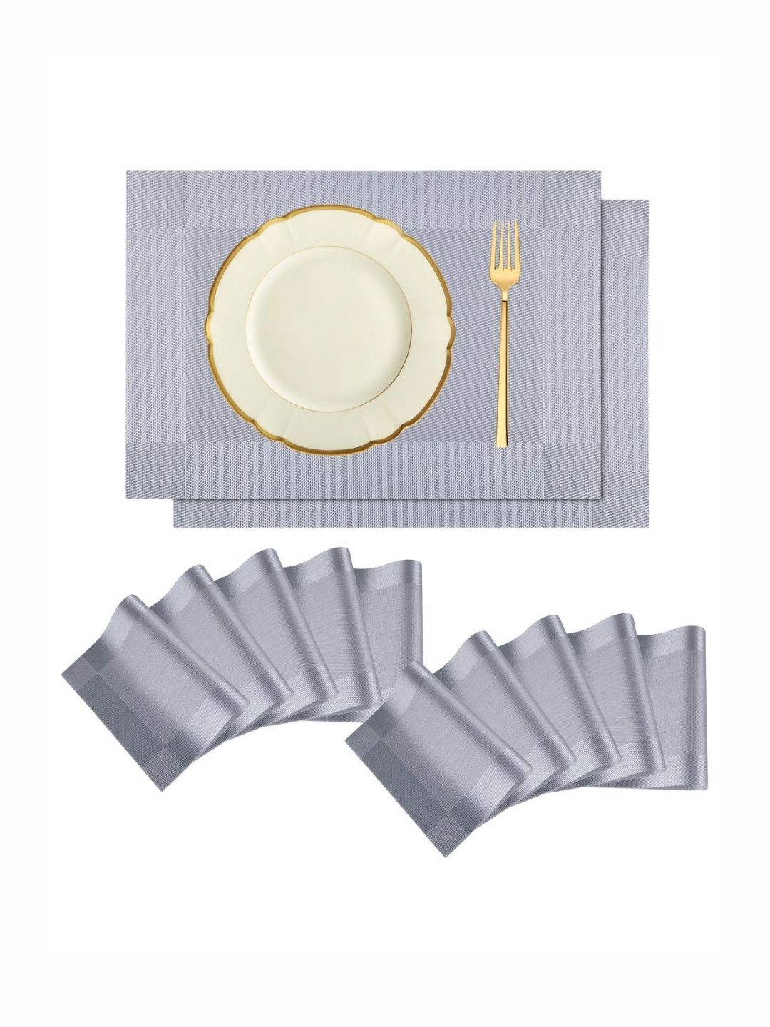 

Kuber Industries Silver Toned 12 Pieces Rectangular Table Placemats