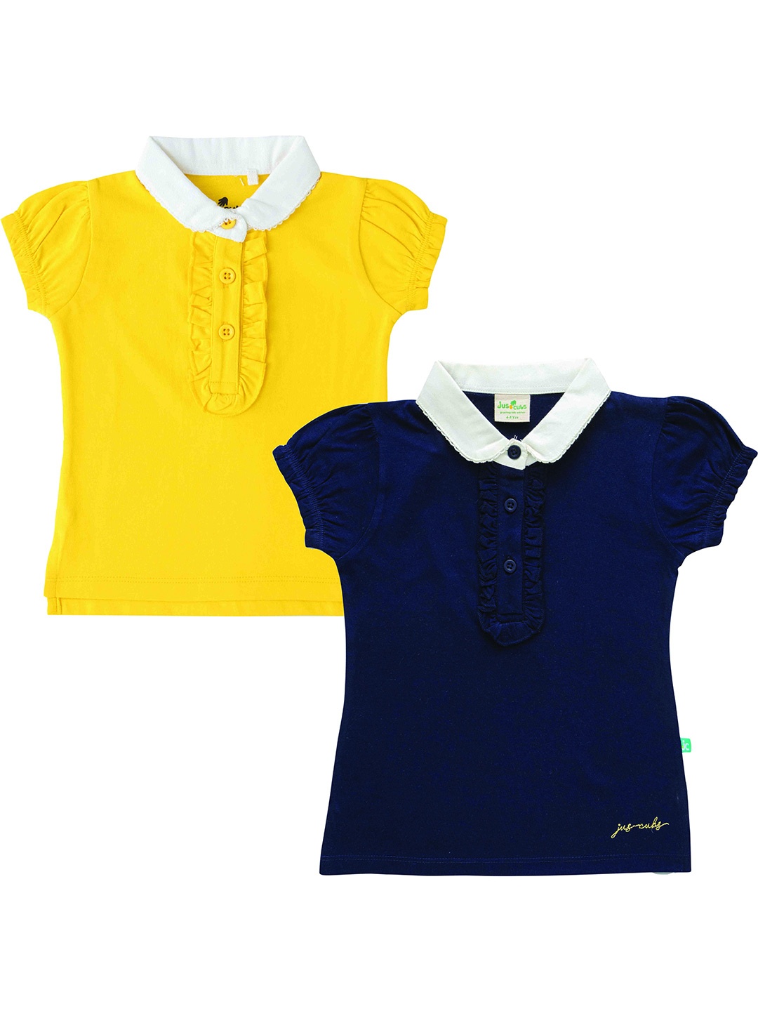 

JusCubs Girls Pack Of 2 Peter Pan Collar Solid T-shirts, Yellow