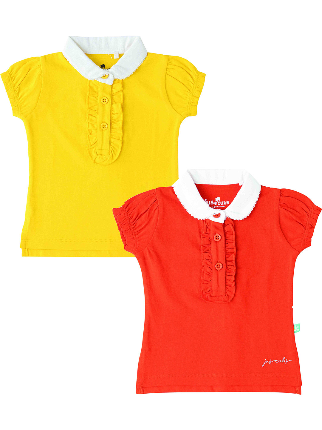 

JusCubs Girls Pack Of 2 Peter Pan Collar Solid T-shirts, Yellow
