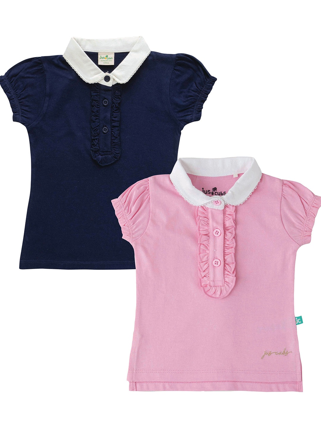 

JusCubs Girls Pack Of 2 Peter Pan Collar Solid T-shirts, Navy blue